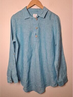 Sigrid Olsen Blue Linen Long Sleeve Button Up Shirt Womens Size Medium